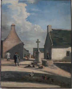 La place de Queniquen et son puit Gustave Clétiez (1830-1896) Huile sur toile, 2e moitié du 19e siècle Collection musée de Guérande (inv. 79.2) 